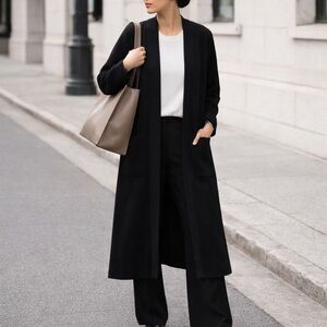 Elizabeth & James Black Longline Open Front Duster Cardigan w/ Pockets